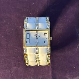 Denacci Vintage Cuff Watch White Gold Tone Women's Bracelet Style Quartz Retro